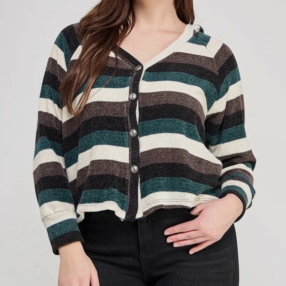 Haute Fox Sweaters - Haute Fox Striped Button-Up Sweater
